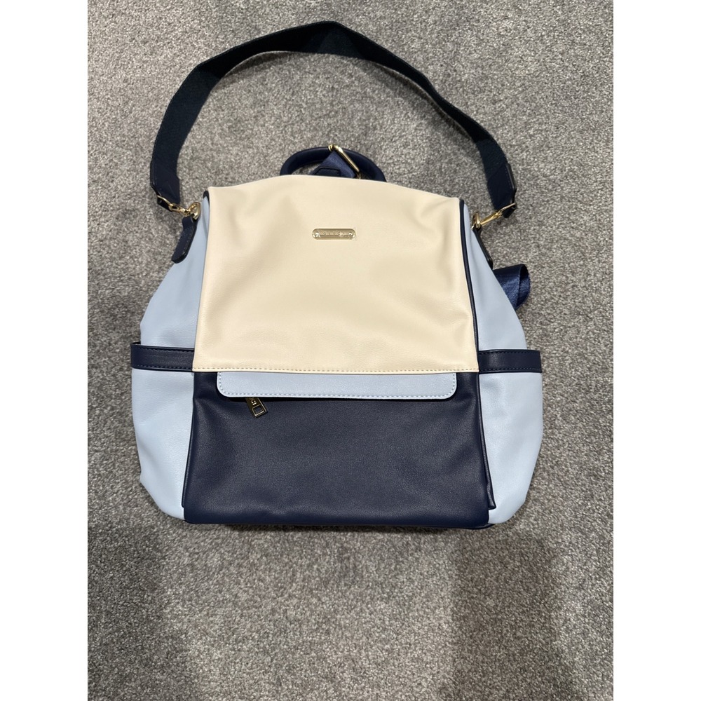 CLUCI Colorblock‎ Convertible Backpack Purse Veg Women Cream Navy Bluean Leather
